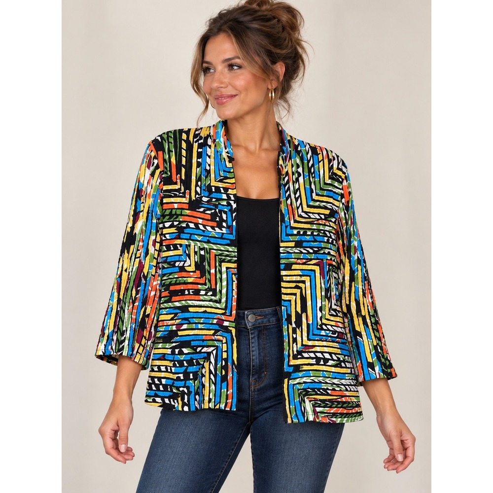Multicolor Abstract Geometric Statement Jacket Womens Size Medium Full Zip